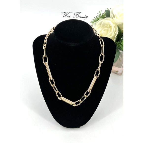 NEW Simulated Pearl Elongated Oval Link Chunky Chain Necklace Gold -A New Day - Picture 5 of 5